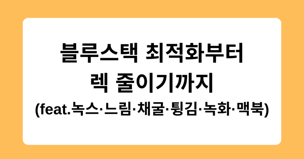 블루스택 최적화부터 렉 줄이기까지 (feat.녹스·느림·채굴·튕김·녹화·맥북)